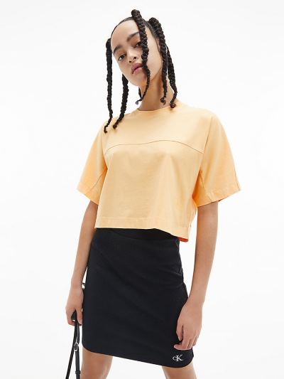 Calvin Klein Ruhák HU165299 | Calvin Klein Organic Cotton Logo Női Póló Narancssárga